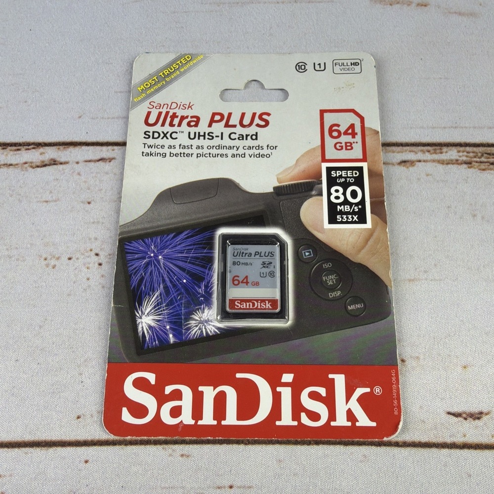 SanDisk 64GB Ultra PLUS SDXC Memory Card 80MB/s Class 10 New
